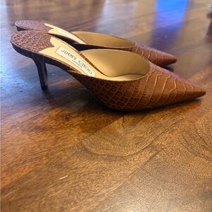 Jimmy Choo Rav 65 brown Croc-Embossed mule heel slides